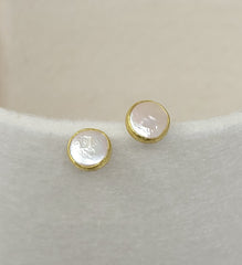 Pearl Bezel Set Gold Stud Earrings