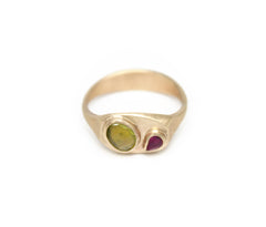 Tableau Ring Ruby + Peridot in Gold