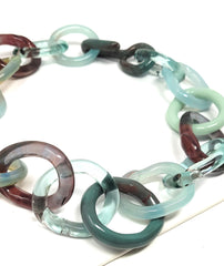 Sea Blue and Burgundy Chunky Glass Link Necklace