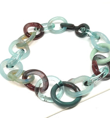 Sea Blue and Burgundy Chunky Glass Link Necklace