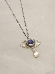 Evil Eye Teardrop Necklace with Lapis Lazuli and Moonstone - Sterling Silver