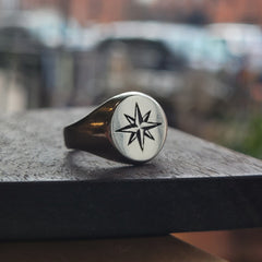 Compass Signet Silver Ring