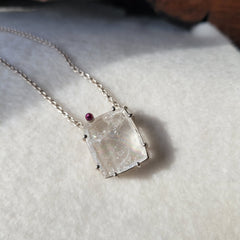 Iris Quartz and Pink Sapphire Pendant in Sterling Silver