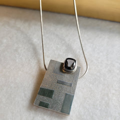 Gray Spinel & Textured Squares Pendant