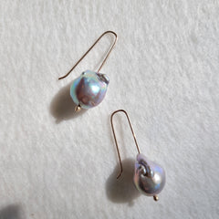 Baroque Pearl Earrings - Greyish Blue