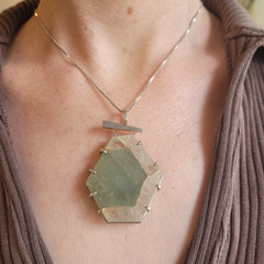 Hexagonal Aquamarine in Quartz Crystal Pendant