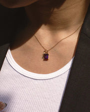 Gem Padlock and Key Charm Necklace - Amethyst