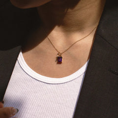 Amethyst Gem Padlock and Key Charm Necklace