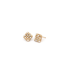 Gold Pearl Checkered Studs