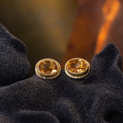 Cushion Cut Citrine Oval Studs