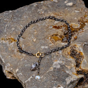 Oxidized Chain Bracelet with Pearl and Herkimer Dangle