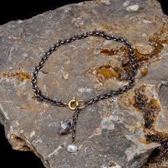 Oxidized Chain Bracelet with Pearl and Herkimer Dangle