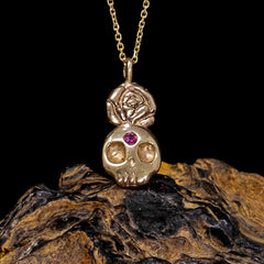 Pink Spinel Rose Skull Necklace