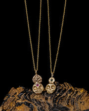 Pink Spinel Rose Skull Necklace