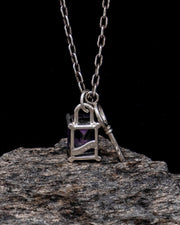 Gem Padlock and Key Charm Necklace - Amethyst