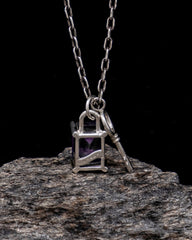 Gem Padlock and Key Charm Necklace - Amethyst