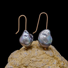 Baroque Pearl Earrings - Greyish Blue