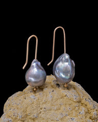 Baroque Pearl Earrings - Greyish Blue