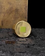 Gold Ring with Green Enamel Square