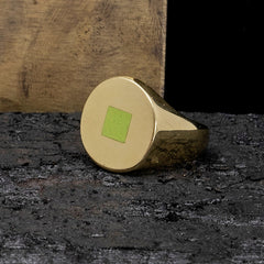 Gold Ring with Green Enamel Square