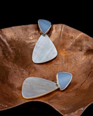 Pendulum Earrings - Blue Chalcedony and Mother of Pearl