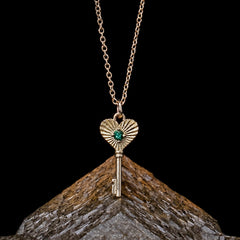 Heart Key Necklace - Emerald