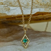 Rhombus Frame Necklace with Emerald
