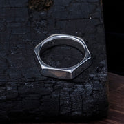 Medium Hex Ring - Sterling Silver