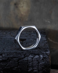 Medium Hex Ring - Sterling Silver