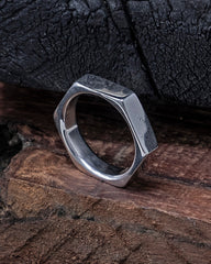 Medium Hex Ring - Sterling Silver