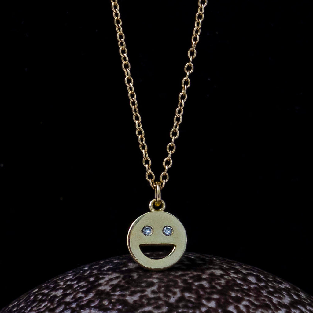 Happy Face - 14k Yellow Gold and White Diamond Eyes by Futaba