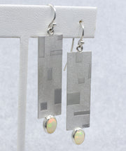 Ethiopian Opal and Sterling Silver Textured Squares Earrings