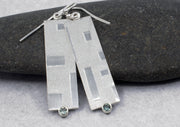 Green Oregon Sunstone Earrings Sterling Silver Textured Squares