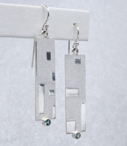 Green Oregon Sunstone Earrings Sterling Silver Textured Squares