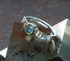 Round Aquamarine, Gold Bar and Sterling Silver Ring