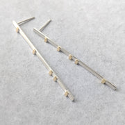 14k Yellow Gold Bar and Sterling Silver Earrings