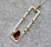 Mexican Fire Opal in 18k Yellow Gold and Sterling Silver Frame Pendant