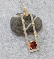 Mexican Fire Opal in 18k Yellow Gold and Sterling Silver Frame Pendant