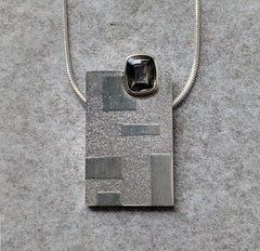 Gray Spinel and Sterling Silver Textured Squares Pendant