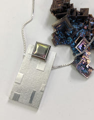 Square India Moonstone and Sterling Silver Textured Squares Pendant