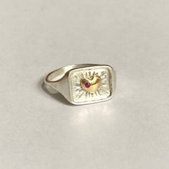 Heart Signet Ring with Ruby