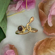 18K Gold Hand Forged Snake Ring with Cognac Diamond