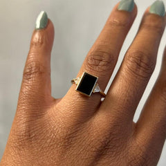 Onyx and Trillion Diamond Ring