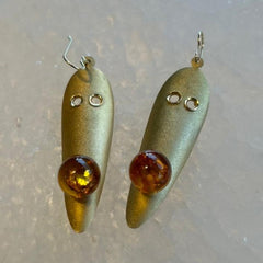 Gold and Amber Mini Elongated Bubble Mask Earrings