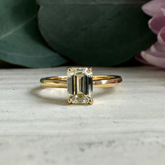 Solitaire Emerald Cut Diamond Ring Yellow Gold