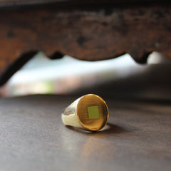 Gold Ring with Green Enamel Square