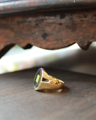 Gold Ring with Green Enamel Square