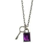 Gem Padlock and Key Charm Necklace - Sterling Silver