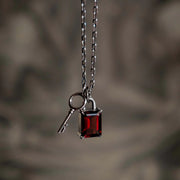 Gem Padlock and Key Charm Necklace - Sterling Silver