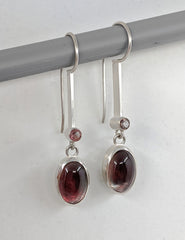 Red and Green Oregon Sunstone Drop Earrings in Sterling Silver